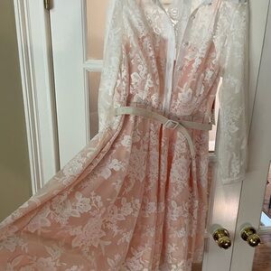 Eliza J Floral Lace Long Sleeve Dress in Pink and White